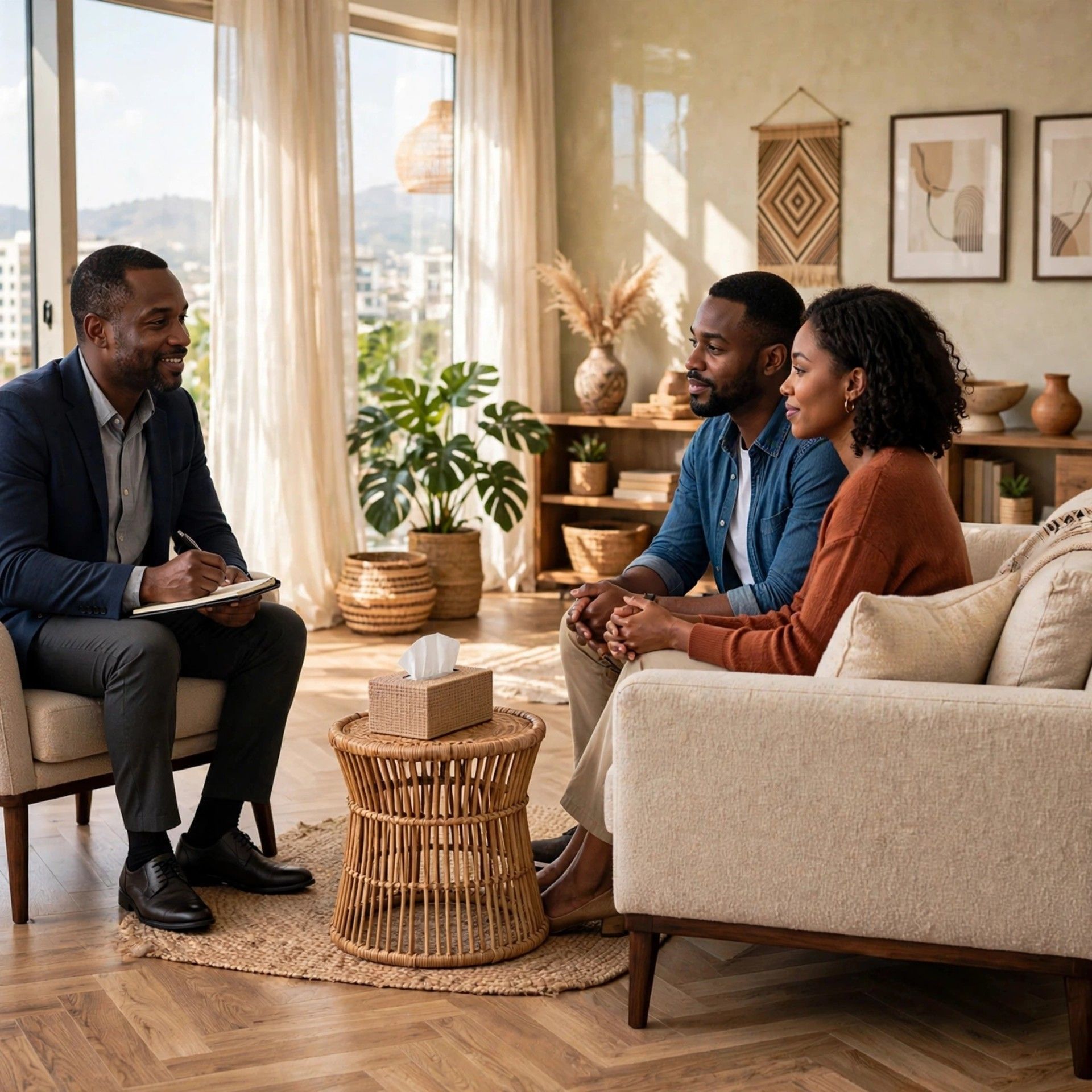 An African couple in a calm counselling conversation