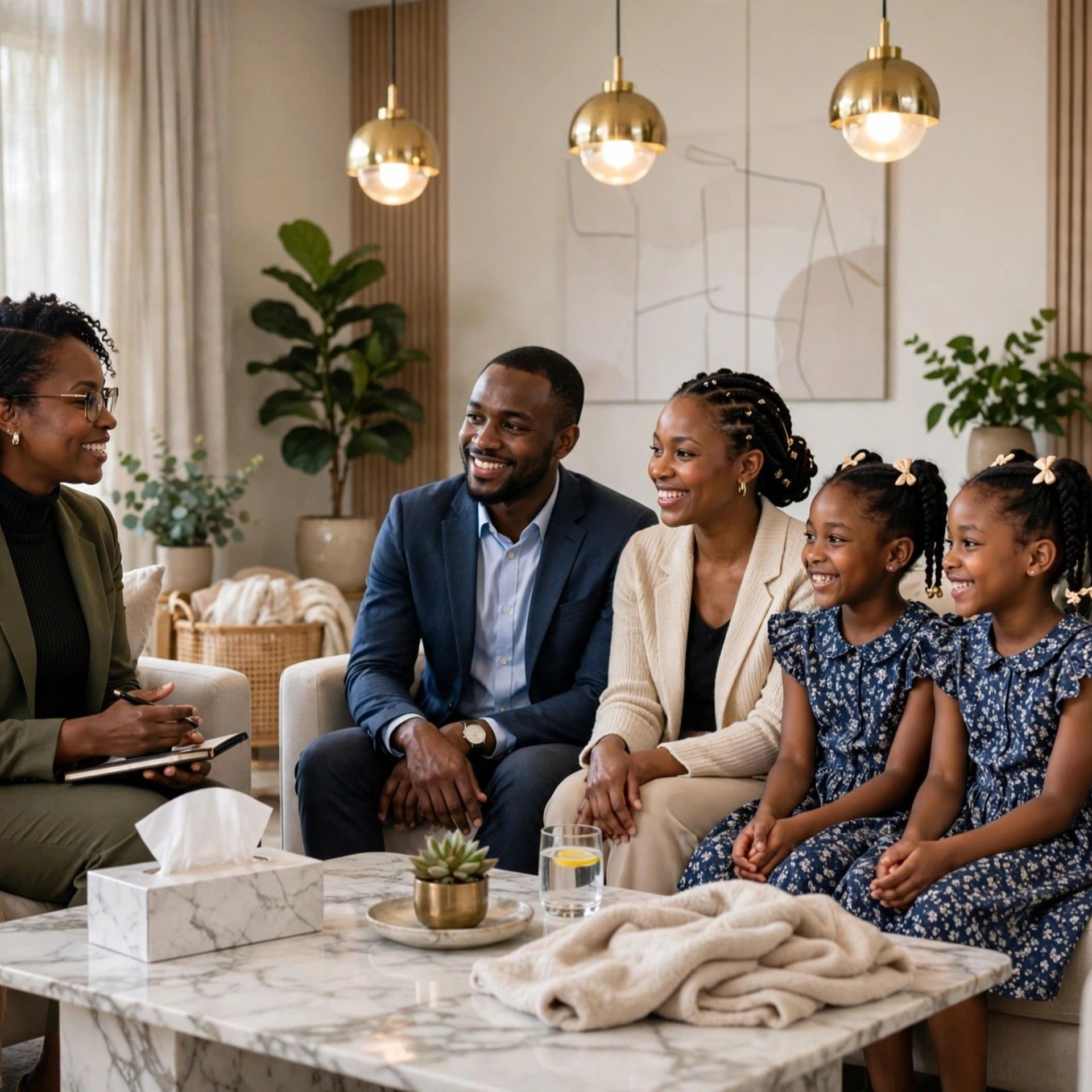 A small group of African family in a family therapy session