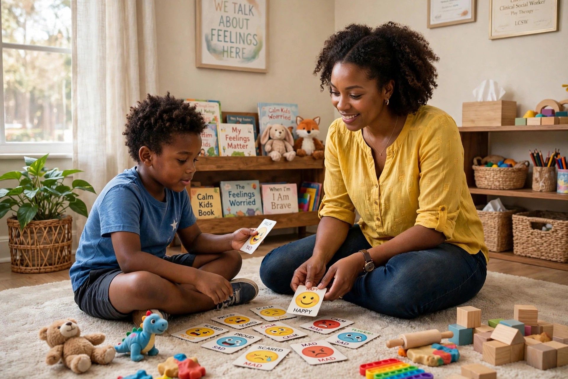 a specialist care for young client in art and behavioural therapy session