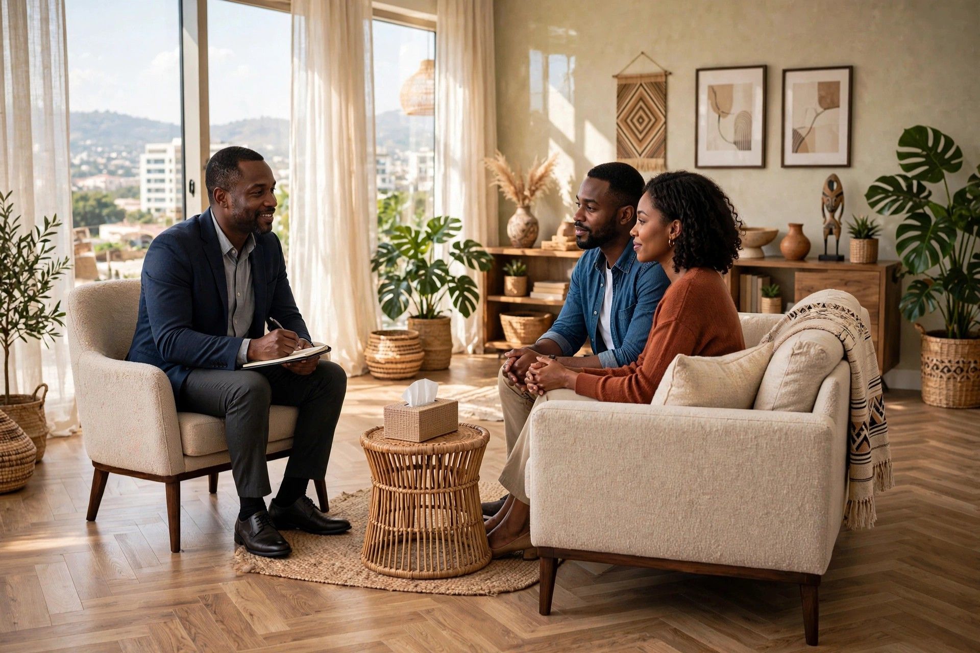 An African couple in a calm counselling conversation